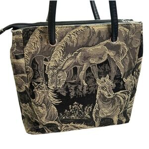 Behringer Horse Print Canvas Handbag Purse 9 1/2" x 9" x 2 1/2" Zip Closure